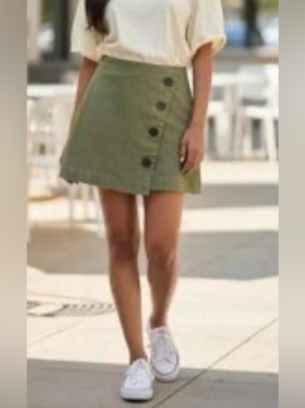 Harper Heritage Olive Green Button-Accent Mini Skirt